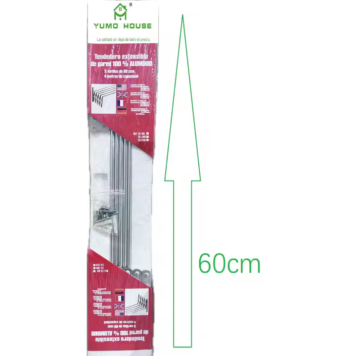 YUMO HOUSE - Tendedero Extensible Aluminio, incluyen Tornillos y Tacos (8mm), Instalación fácil, Resistente y Súper Ligero, 60cm 80cm 100cm 120cm - 1