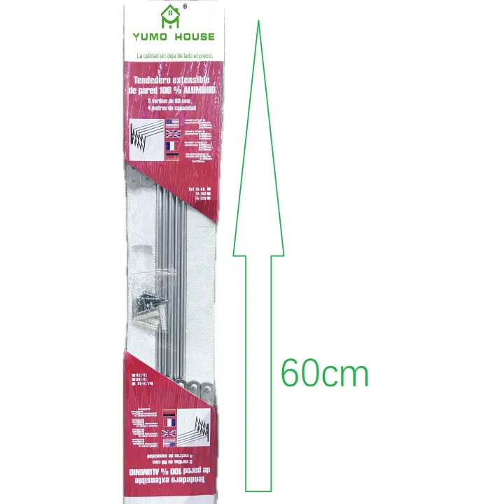 YUMO HOUSE - Tendedero Extensible Aluminio, incluyen Tornillos y Tacos (8mm), Instalación fácil, Resistente y Súper Ligero, 60cm 80cm 100cm 120cm - 1