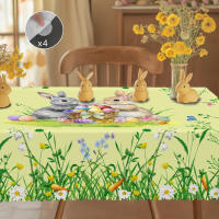 Mantel Redondo De Pascua Con Diseño De Tulipanes Conejito Y Huevo Jardín Tamaño Cuadrado Proceso De Enrase En Borde Decoración De Jardín Para Uso Diario En Cocina Terraza Decoración De Pascua - details 1