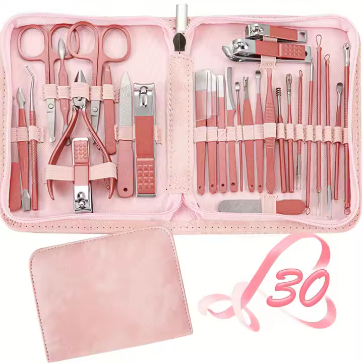 Kit De Aseo De Uñas De Acero Inoxidable Premium 30Pcs - Tijeras De Cutícula Profesionales Y Cortauñas Para Dedos Y Pies - 1