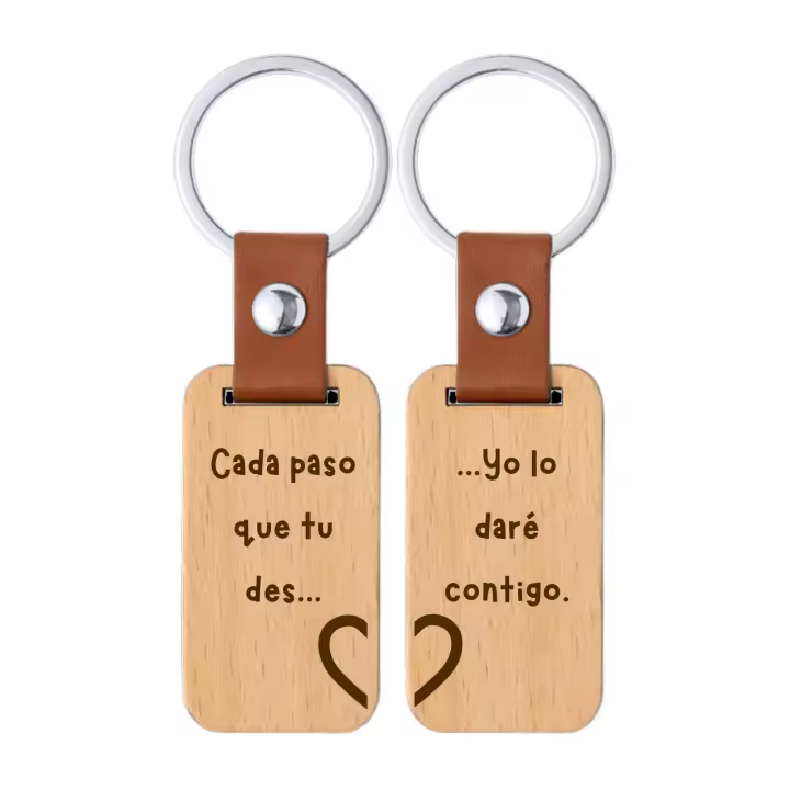 Pack de 2 Llaveros para Parejas - Regalo de San Valentín Personalizado - Madera Natural y Polipiel - Diseño Romántico y Elegante para Aniversarios, Cumpleaños y Ocasiones Especiales - 1
