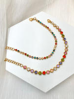 Pareja De Pulseras De Acero Inoxidable Para Mujer Estilo Retro Francesa Con Circonia Colorida Joyería De Moda Para Salida Diaria Regalos De Citas Y Fiestas - details 0