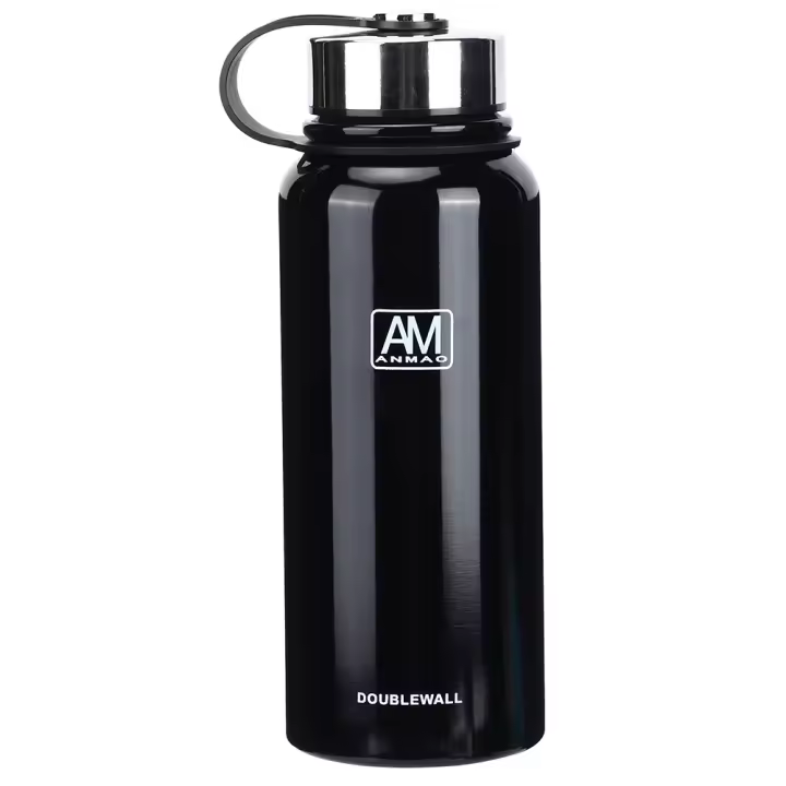 Botella de agua térmica portátil de acero inoxidable de doble capa con aislamiento al vacío de 800 ml para viajes en casa, color negro, 800 ml - 1