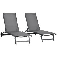 Outsunny Juego de 2 Tumbonas Reclinables de Jardín Sillas de Aluminio para Exteriores con Respaldo Ajustable de 5 Niveles y Ruedas para Playa Piscina 165x66x102 cm - details 0