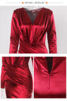 Vestido De Noche Elegante Romagic Con Cuello En V Y Aros En Satén De Manga Larga Estilo Sirena Rosa Para Bodas Y Bailes De Premio Largo Y Lujo - details 4