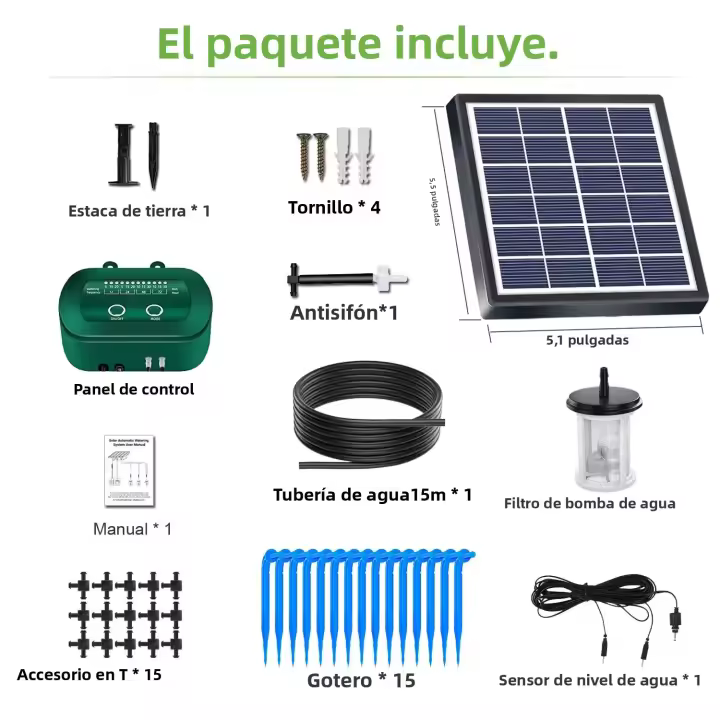Kit De Riego Por Drip Solar Automático 2W/6V Con Batería Integrada De 1800mAh Para Dispositivo De Riego DIY Para Plantas En Macetas Y Jardín - 1