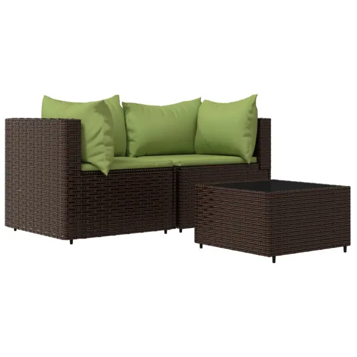 vidaXL Set muebles de jardín 3 piezas y cojines ratán sintético marrón - 1