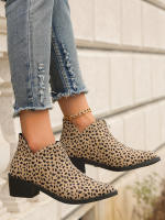 SP Botas Chelsea with estampado de Leopardo para Mujer, de talla Grande, estilo Británico, color sólido, Punta puntiaguda, Cremallera trasera informal, Tacón Bajo, Zapatos individuales para Mujer. - details 7