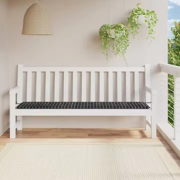 vidaXL Cojín para banco de jardín tela a cuadros negro 200x50x3 cm - 1
