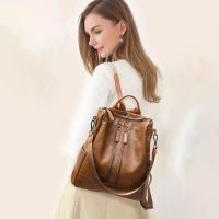 Mochilas antirobo para Mujer, mochilas escolares marrones para estudiantes, mochilas de viaje Grande de cuero para portáthil vintage impermeable para adolescentes - details 1
