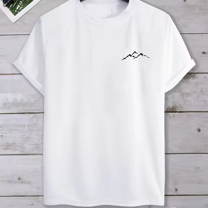 Camiseta De Verano Para Hombre 100% Algodón Deportiva Casual Con Patrón De Montaña Grande Cuello Redondo Manga Corta Transpirable Y Cómoda - 1