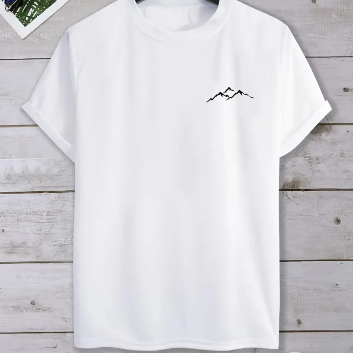 Camiseta De Verano Para Hombre 100% Algodón Deportiva Casual Con Patrón De Montaña Grande Cuello Redondo Manga Corta Transpirable Y Cómoda - 1