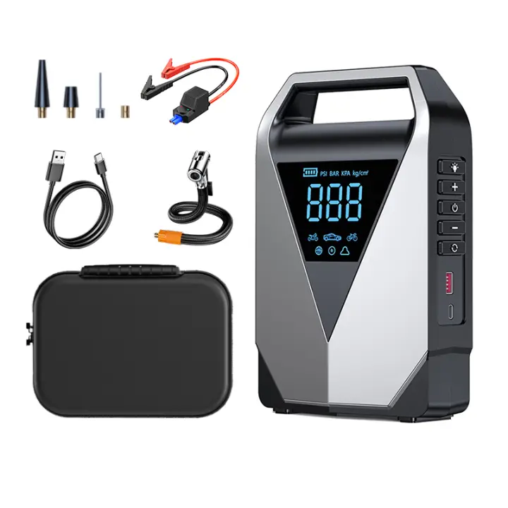 Compresor Inalámbrico 3 en 1 para Coche: 150 PSI (10.3 Bar) + Batería 12000mAh + Arrancador 2000A - Inflador de Neumáticos Portátil, Arranque de Emergencia y Banco de Energía para Viajes - 1
