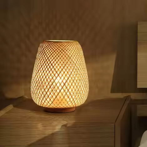 SOMY Lámpara de Mesa con Linterna de Tejido de Bambú Lámpara de Noche Estilo Japonés Iluminación de Mesa Decorativa Simple Pantalla de Escritorio con Tejido de Bambú para Dormitorio, Sala de Estar Lámpara de Banco - 1