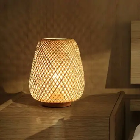 SOMY Lámpara de Mesa con Linterna de Tejido de Bambú Lámpara de Noche Estilo Japonés Iluminación de Mesa Decorativa Simple Pantalla de Escritorio con Tejido de Bambú para Dormitorio, Sala de Estar Lámpara de Banco - 1