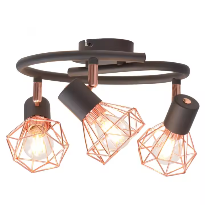 vidaXL Lámpara de techo con 3 focos E14 negra y cobre - 1