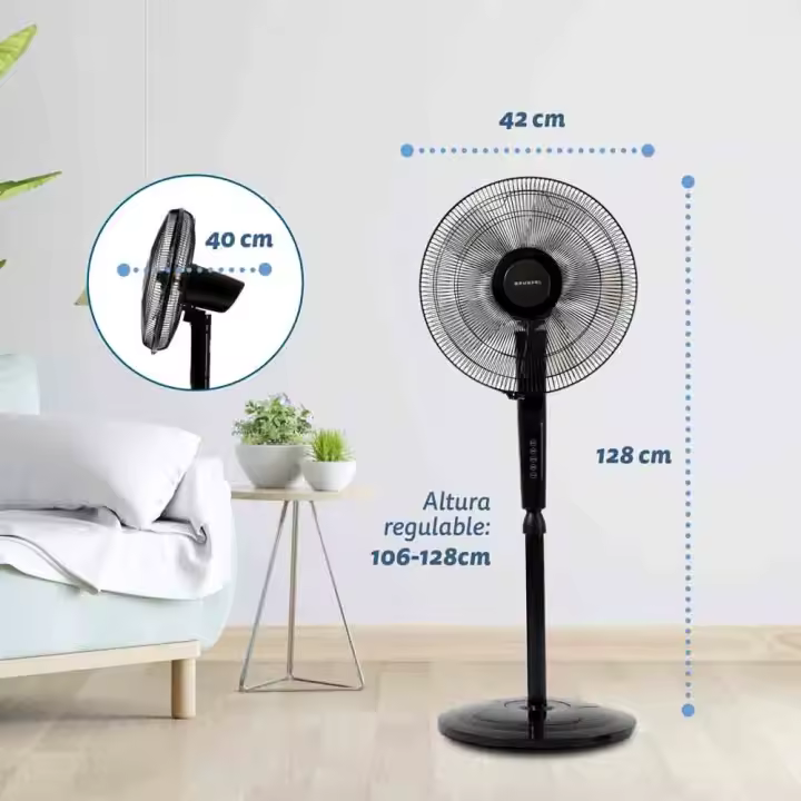 Ventilador de pie FAN-N16ECOTIMER - Mando  a distancia y temporizador - 60W - Negro - 1
