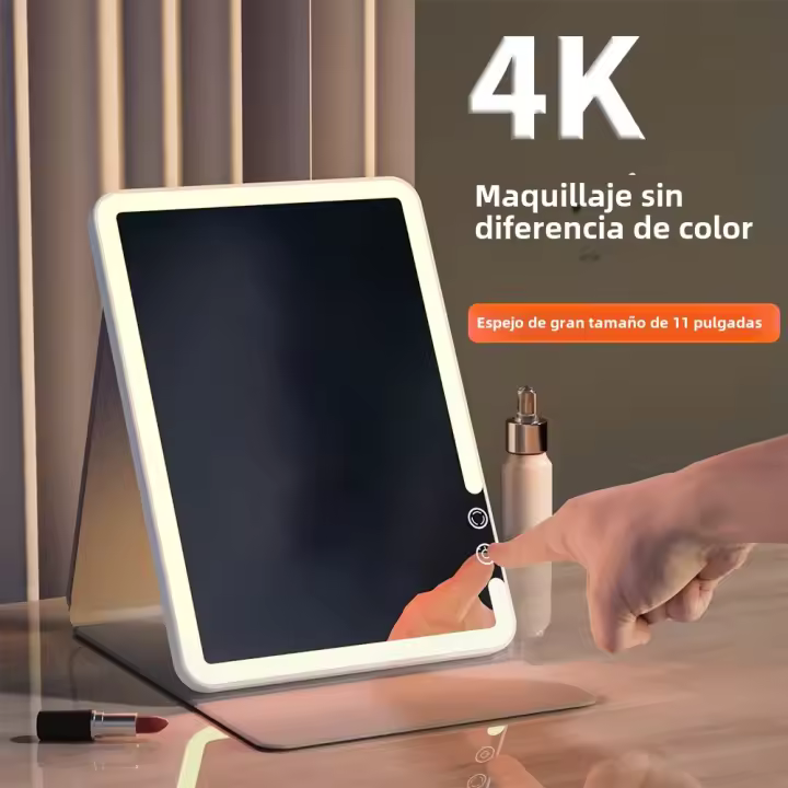Espejo De Maquillaje Plegable Con LED Y Pantalla Táctil Espejo De Belleza Portátil Dimmable Para Viajes Espejo De Vestíbulo Ultra Cosmético - 1
