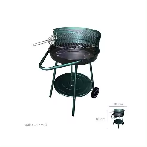 Saturnia Barbacoa Apache Redonda Con Batea 68x50.8x81 (Alt) Cm - Estructura de Acero Esmaltado - Parrillas Regulables - Balda Leja Inferior - Grill Ø 48 Cm - Peso 7 Kg - 1
