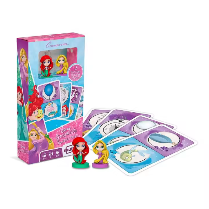 Cartamundi Shuffle Disney Princesas Ariel y Rapunzel Bella y Jasmíon Baraja infantil + 2 Figuras Juega a contar cuentos de princesa o carrera al palacio Diversión mágica  A partir de 5 años Para 2 jugadores Partidas de 15 minutos Película Cine - 1