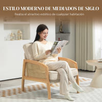HOMCOM Sillón de Salón Moderno Butaca para Dormitorio con Reposabrazos de Ratán Cojín Extraíble y Patas de Madera Sofá Individual Carga 120 kg para Oficina Sala de Estar Beige - details 3
