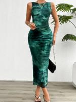 Vestido Slimming Sin Mangas Estampado De Moda Para Mujer Primavera Verano 2024 Cuello Redondo Con Rotura A-Line De Pierna Larga Estilo Playa - details 28