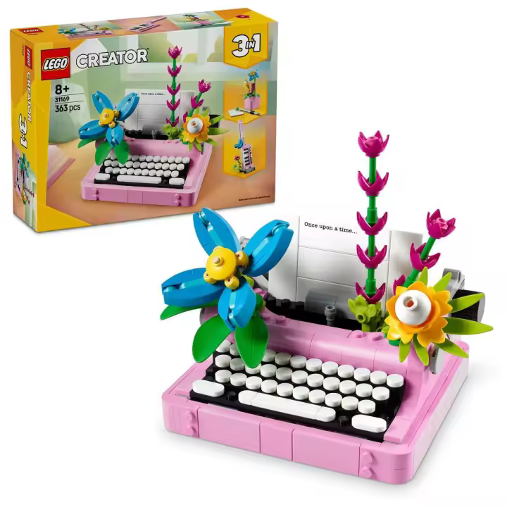 LEGO 31169 Creator 3 en 1 Máquina de Escribir con Flores, Transformable en Teclado Musical Keytar de Juguete o Maceta con Bolígrafo y Cuaderno, Regalo de Cumpleaños para Niñas y Niños de 8 Años o Más - 1