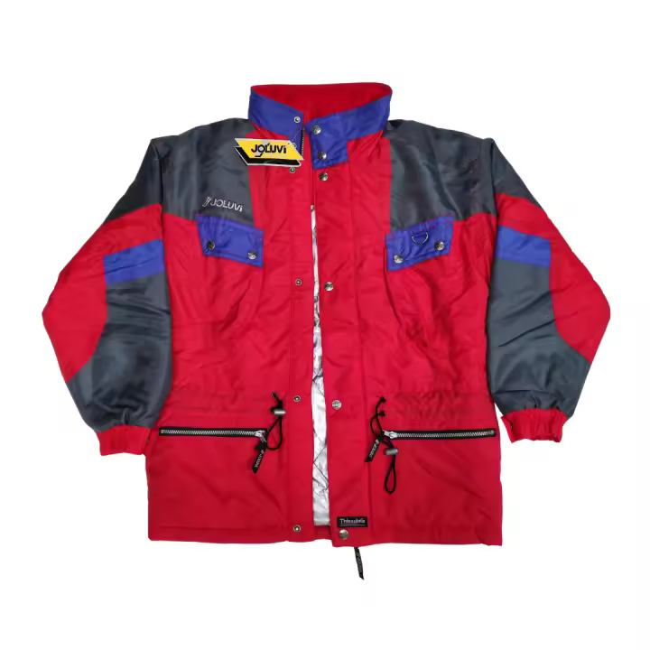 Joluvi Chaqueta Cortavientos Térmica o Abrigo de Esqui y Montaña con Capucha Oculta Vintage Años 90 Marca Española Color Rojo Nueva para Coleccionistas de Ropa Deportiva Alta Calidad Retro - 1