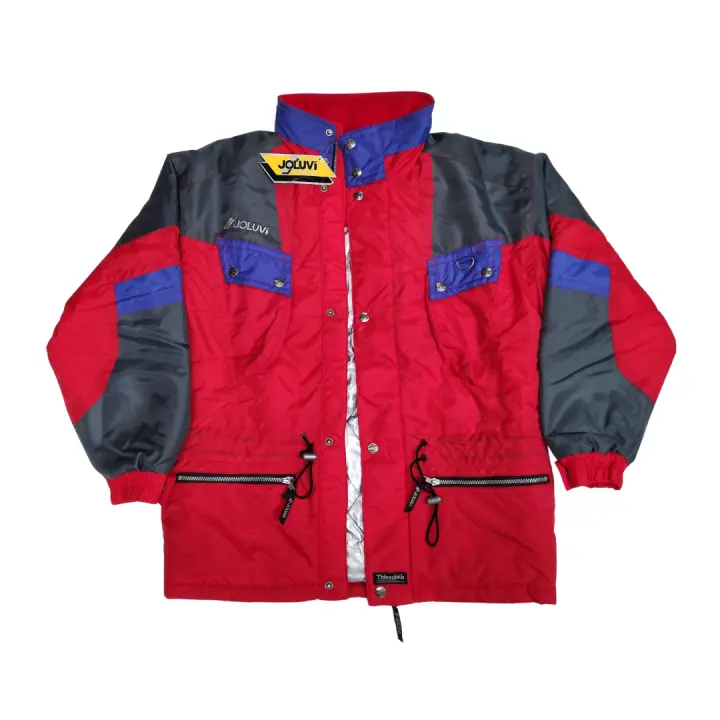 Joluvi Chaqueta Cortavientos Térmica o Abrigo de Esqui y Montaña con Capucha Oculta Vintage Años 90 Marca Española Color Rojo Nueva para Coleccionistas de Ropa Deportiva Alta Calidad Retro - 1
