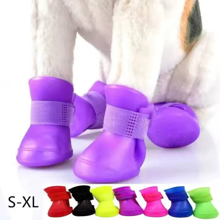 4Pcs Botas De Goma Impermeables Para Perros Y Gatos Antideslizantes Protección Para Pies De Animales De Compaña Adecuadas Para Actividades Al Aire Libre - 1