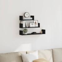 vidaXL Estantes de pared 3 uds madera de ingeniería madera envejecida en color Madera antigua/Roble negro | práctico organizador multiusos diseño compacto funcional - details 1
