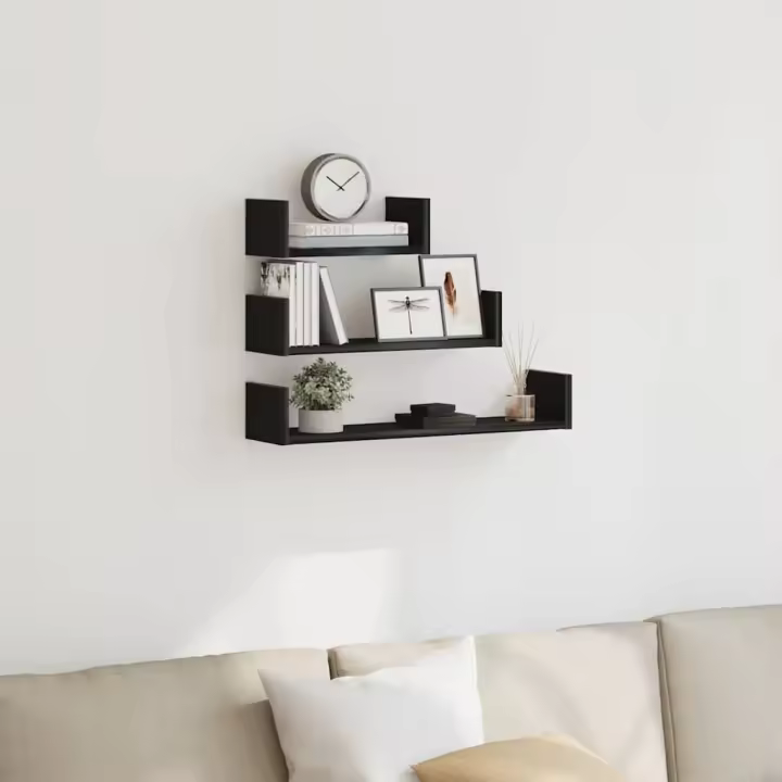 vidaXL Estantes de pared 3 uds madera de ingeniería madera envejecida en color Madera antigua/Roble negro | práctico organizador multiusos diseño compacto funcional - 1