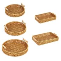 Bandeja De Alimentos De Plástico Tejida a Mano En Rattan Para Frutas Verduras Pasteles Forma Redonda Cesta De Almacenamiento Con Mango - details 8