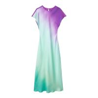 Vestido Midi De Seda TRAFZA Para Mujer Estampado Vintage Con Dibujos De Tie Dye Cuello Redondo Manga Corta Casual Chic Para Primavera - details 8