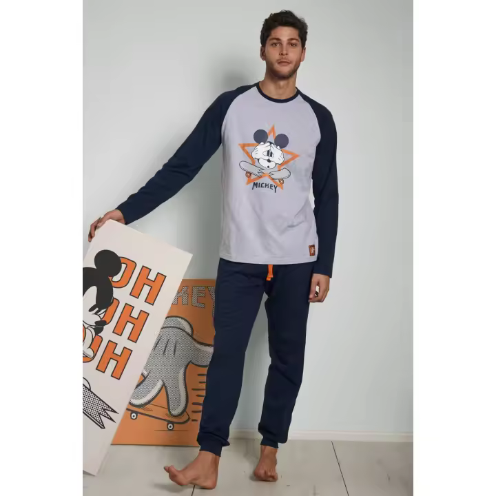 Pijama Hombre Gris Mickey Disney - Camiseta Gris con Diseño Especial Mickey Mouse - 1