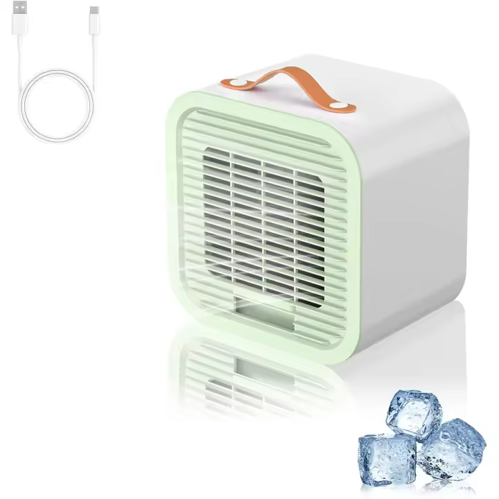 Mini aire acondicionado portátil, silencioso, recargable por USB, 3 velocidades, pequeño ventilador de escritorio, ideal para dormitorio, oficina o camping [Clase energética A+] - 1