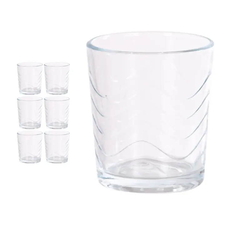 XOCOTŌ® Juego 6/12 vasos de Agua / Refresco 'Ondas' Vasos de cristal de Alta Calidad, para Agua y bebidas, 260ml Transparentes, de Cristal - 1