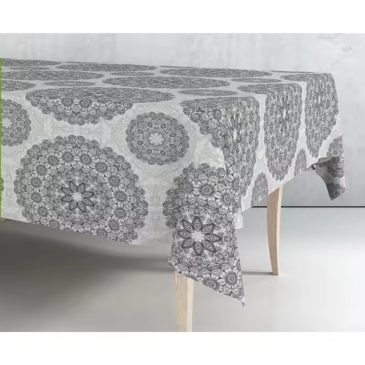 Mantel de hule estampado por metros - Mandalas grandes gris 43315-2    mantel por metros; manteles; mantel barato; mantel jardín - 1