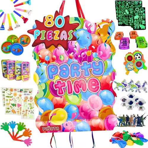 Piñata Cumpleaños Infantil + Pack 90 Juguetes de Relleno Piñata - Piñata - Piñata Cumpleaños con Relleno Piñatas de Cumpleaños Infantil - Piñatas - Piñata Niño - Piñata Niña -  Relleno Piñata - MANLOZ - 1