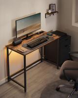 Escritorio con luz led y tomas de corriente integradas, para juegos y oficina, ideal para estudio y dormitorio, diseño compacto ahorra espacio, marrón rústico o negro ébano, 50x100x76 cm - details 1