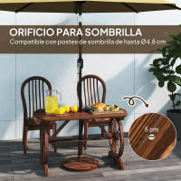 Outsunny Mesa de Jardín de Madera Mesa de Terraza Exterior 120x63x70 cm con Patas en Forma de Rueda Orificio para Sombrilla y Diseño de Listones Carga 50 kg para Patio Madera Carbonizada - details 4