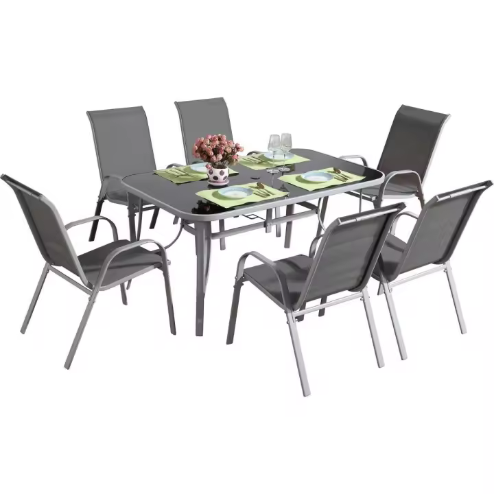Conjunto De Jardín Mesa + 6 sillas de Textileno "Córdoba + Porto" - Gris Claro - 1