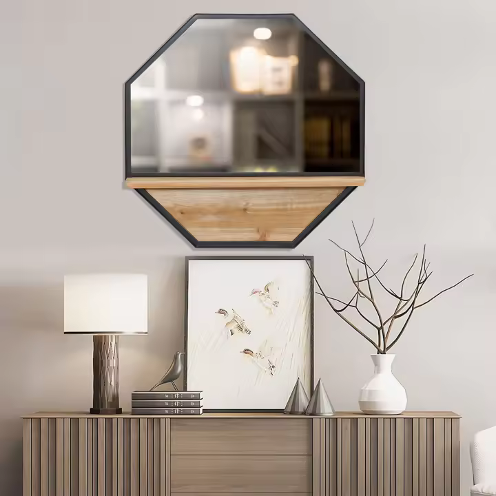 HOMCOM Espejo Decorativo de Pared 61x61 cm Espejo Octágono con Estante de Almacenamiento para Salón Dormitorio Entrada Negro - 1