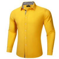 Camisa Amarilla Para Hombre De Manga Larga Estilo Casual Con Cuello En V Y Mangas Patchwork Ropa De Negocios Smart Casual - details 2