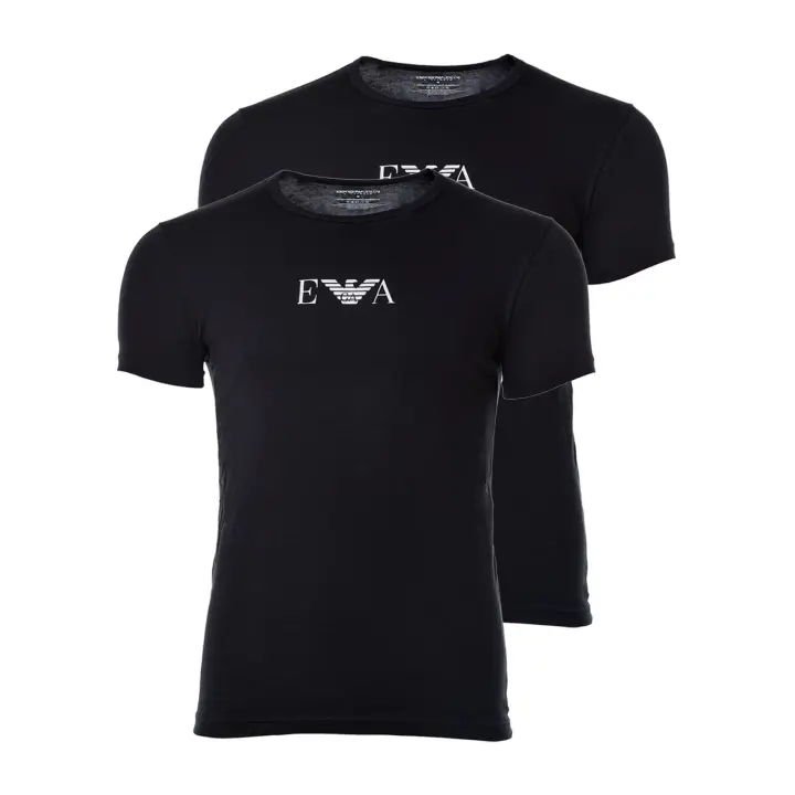 EMPORIO ARMANI Camiseta de Hombre - Cuello Redondo, Media Manga, Algodón Elástico, Paquete de 2 - 1