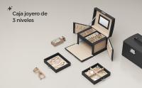 SONGMICS Caja Joyero de 3 Niveles, Caja para Joyas con Asa, 2 Cajones, Espejo, Cerradura, para Viajar, Estilo Moderno, Regalo para Seres Queridos, Blanco Clásico/Gris Pizarra/Negro Clásico - details 2