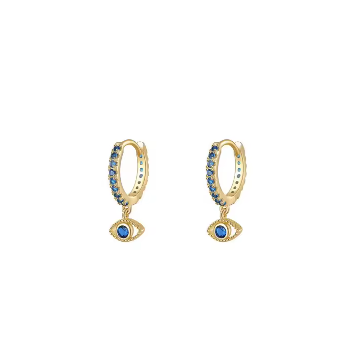 CHIGUAGUA Pendientes Aro con Ojo Turco, Plata 925 Chapada en Oro, Circonitas Azules, 11mm, Ref: CHP158CRIP03N - 1