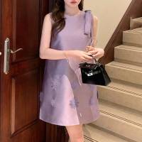 Vestido Mini Elegante Sin Mangas Para Mujer ZANZEA Estilo Coreano Con Decoración De Flor Y Lazo Cuello Redondo Vintage Para Fiesta De Vacaciones Otoño 2024 Polyester - details 3