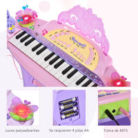 HOMCOM Teclado Electrónico Infantil 32 Teclas Juguete Musical con Micrófono Taburete Luces Variedad Sonidos Rítmos Melodias MP3 Karaoke Modo de Enseñanza Rosa - details 4