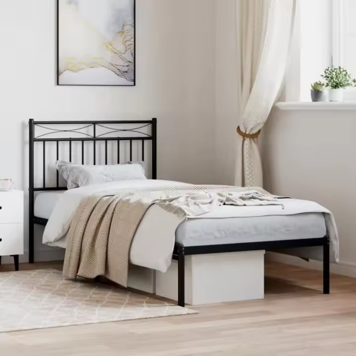 Estructura cama sin colchón con cabecero metal negro 90x190 cm - 1